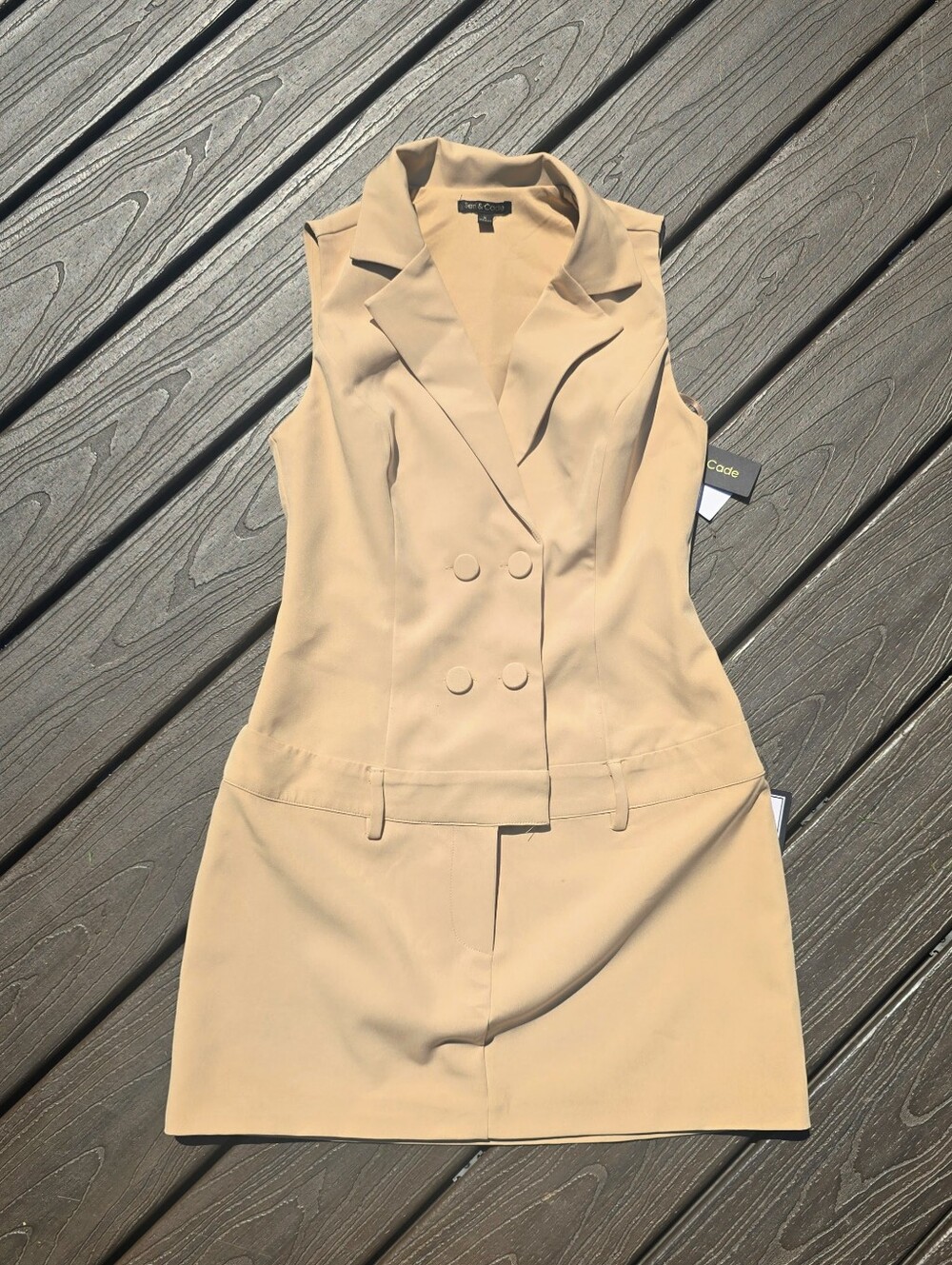 Seni & Cade Sleeveless Double-Breasted Beige Blazer Dress, Size Small, NWT